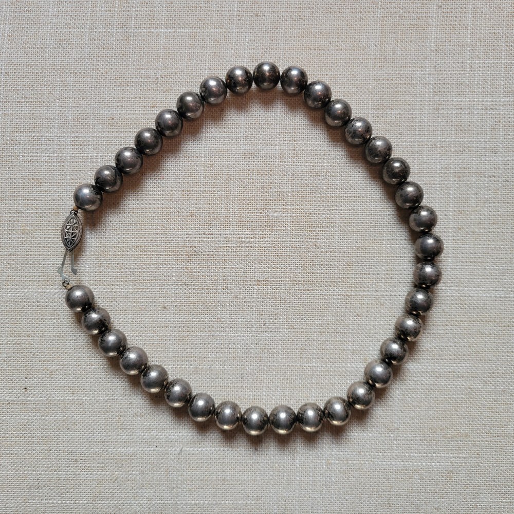 Vintage Large Silver Bead Choker Necklace